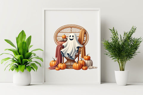 Happy ghost sitting pumpkins Sublimation Clipart Sublimation SVGArt 