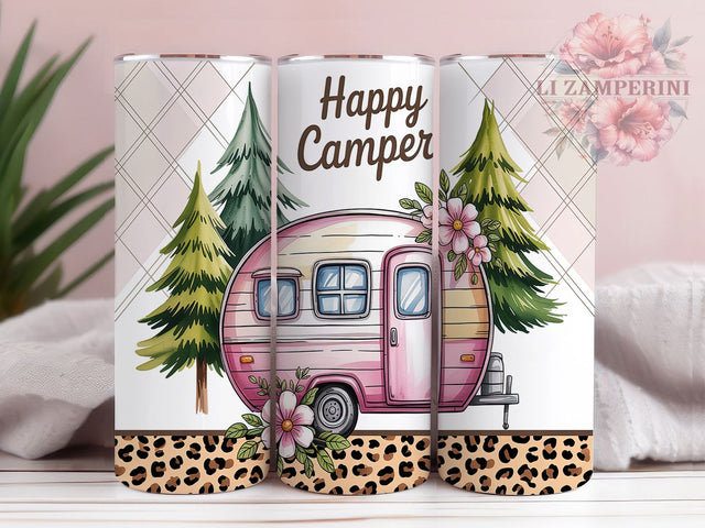 Happy Glamper Pink Caravan Tumbler, Pink Caravan Tumbler PNG, Glamper Life Tumbler Design, 20oz Sublimation Wrap, Cute Camping Tumbler, Retro Camper PNG, Travel Trailer Tumbler Design Sublimation Li Zamperini 