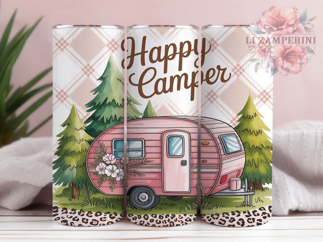 Happy Glamper Pink Caravan Tumbler, Pink Caravan Tumbler PNG, Glamper Life Tumbler Design, 20oz Sublimation Wrap, Cute Camping Tumbler, Retro Camper PNG, Travel Trailer Tumbler Design Sublimation Li Zamperini 