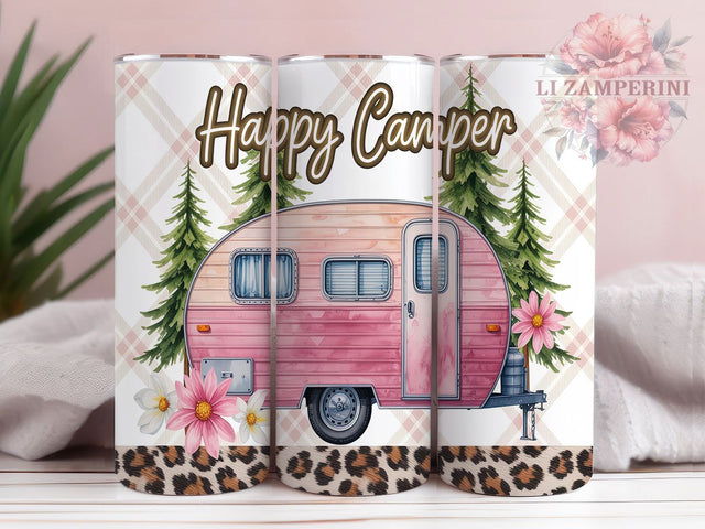 Happy Glamper Pink Caravan Tumbler, Pink Caravan Tumbler PNG, Glamper Life Tumbler Design, 20oz Sublimation Wrap, Cute Camping Tumbler, Retro Camper PNG, Travel Trailer Tumbler Design Sublimation Li Zamperini 