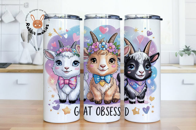 Happy Goat in a bucket 20oz Skinny Tumbler Wrap, Baby Farm Animals 20 oz Sublimation Design PNG, Digital Download Sublimation Rabbitmakies 
