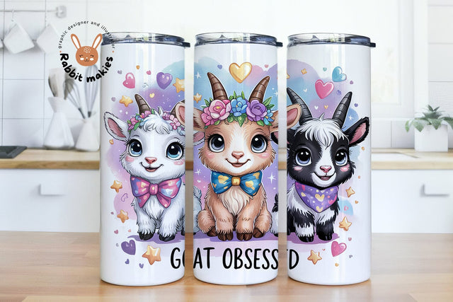 Happy Goat in a bucket 20oz Skinny Tumbler Wrap, Baby Farm Animals 20 oz Sublimation Design PNG, Digital Download Sublimation Rabbitmakies 