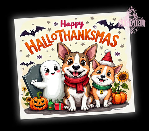 Happy Hallothanksmas Tumbler, Dog Lover Tumbler, 20oz Tumbler Wrap, Sublimation PNG, Holiday Tumbler Design, Digital Download, Custom Dog Tumbler Sublimation SvggirlplusArt 