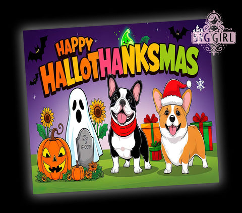 Happy Hallothanksmas Tumbler, Dog Lover Tumbler, 20oz Tumbler Wrap, Sublimation PNG, Holiday Tumbler Design, Digital Download, Custom Dog Tumbler Sublimation SvggirlplusArt 