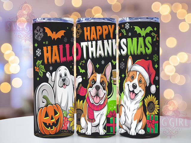 Happy Hallothanksmas Tumbler, Dog Lover Tumbler, 20oz Tumbler Wrap, Sublimation PNG, Holiday Tumbler Design, Digital Download, Custom Dog Tumbler Sublimation SvggirlplusArt 