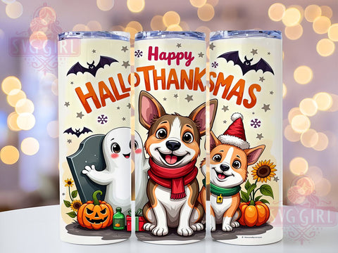 Happy Hallothanksmas Tumbler, Dog Lover Tumbler, 20oz Tumbler Wrap, Sublimation PNG, Holiday Tumbler Design, Digital Download, Custom Dog Tumbler Sublimation SvggirlplusArt 