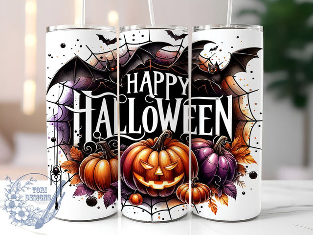 Happy Halloween 20oz Skinny Tumbler PNG, Spooky Pumpkin Tumbler Sublimation Wrap, Straight & Tapered Tumbler Wrap, Instant Digital Download Sublimation ToriDesigns 