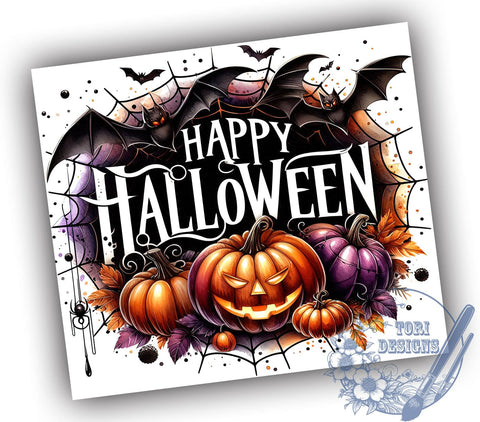 Happy Halloween 20oz Skinny Tumbler PNG, Spooky Pumpkin Tumbler Sublimation Wrap, Straight & Tapered Tumbler Wrap, Instant Digital Download Sublimation ToriDesigns 