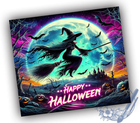 Happy Halloween 20oz Skinny Tumbler PNG, Spooky Witch Halloween Tumbler Sublimation Wrap, Straight & Tapered Tumbler Wrap, Instant Digital Download Sublimation ToriDesigns 