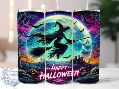 Happy Halloween 20oz Skinny Tumbler PNG, Spooky Witch Halloween Tumbler Sublimation Wrap, Straight & Tapered Tumbler Wrap, Instant Digital Download Sublimation ToriDesigns 