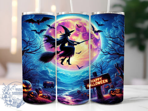 Happy Halloween 20oz Skinny Tumbler PNG, Spooky Witch Halloween Tumbler Sublimation Wrap, Straight & Tapered Tumbler Wrap, Instant Digital Download Sublimation ToriDesigns 