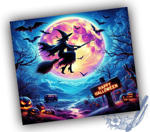 Happy Halloween 20oz Skinny Tumbler PNG, Spooky Witch Halloween Tumbler Sublimation Wrap, Straight & Tapered Tumbler Wrap, Instant Digital Download Sublimation ToriDesigns 