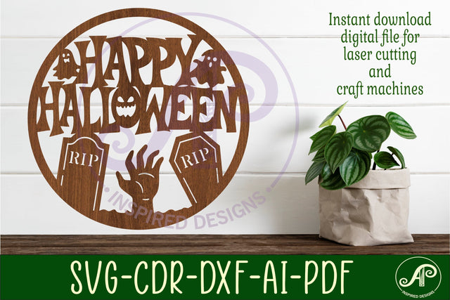 Happy Halloween grave site sign svg laser cut file SVG APInspireddesigns 