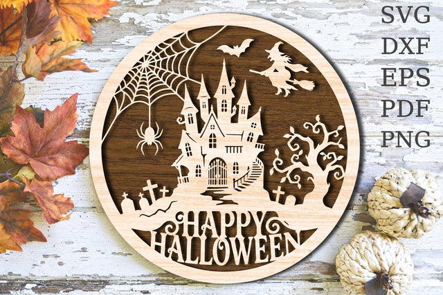 Happy Halloween Haunted Castle Laser Cut SVG SVG Rupkotha 