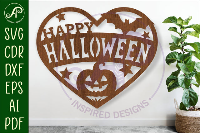 Happy Halloween heart laser cut wall sign SVG APInspireddesigns 
