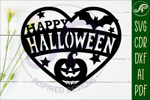 Happy Halloween heart laser cut wall sign SVG APInspireddesigns 
