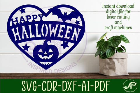 Happy Halloween heart laser cut wall sign SVG APInspireddesigns 