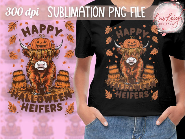 Happy Halloween Highland Cow Sublimation PNG Sublimation Luvleigh Digitals 