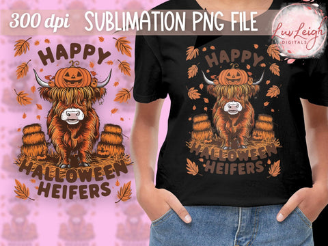 Happy Halloween Highland Cow Sublimation PNG Sublimation Luvleigh Digitals 