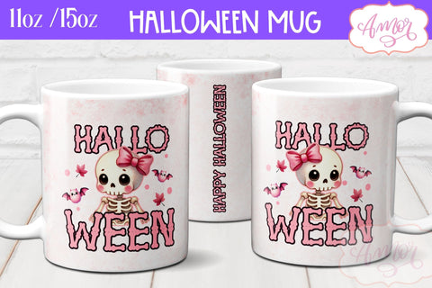 Happy Halloween mug wrap sublimation PNG | Pink Halloween mug Sublimation Amorclipart 