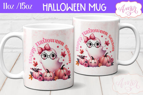 Happy Halloween mug wrap sublimation PNG | Pink Halloween mug Sublimation Amorclipart 
