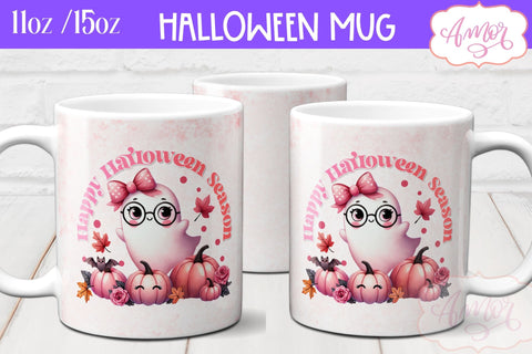 Happy Halloween mug wrap sublimation PNG | Pink Halloween mug Sublimation Amorclipart 