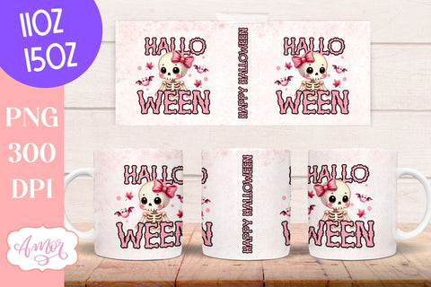 Happy Halloween mug wrap sublimation PNG | Pink Halloween mug Sublimation Amorclipart 