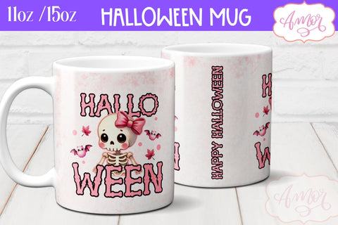 Happy Halloween mug wrap sublimation PNG | Pink Halloween mug Sublimation Amorclipart 