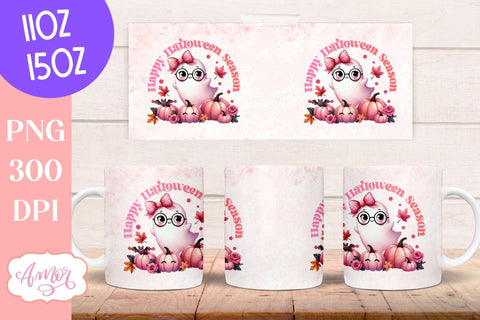 Happy Halloween mug wrap sublimation PNG | Pink Halloween mug Sublimation Amorclipart 