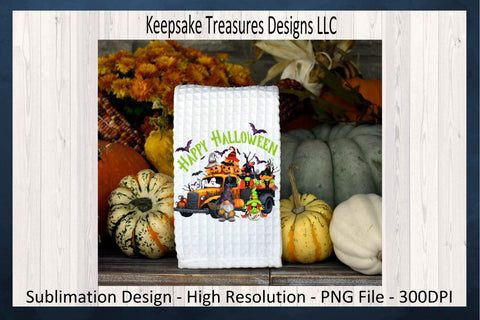 Happy Halloween Orange Gnome Truck, Sublimation PNG Printable, Digital Download Sublimation Keepsake Treasures Designs LLC. 