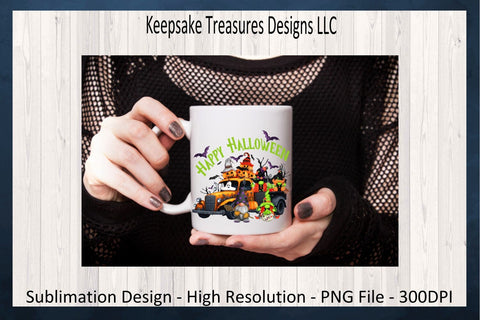 Happy Halloween Orange Gnome Truck, Sublimation PNG Printable, Digital Download Sublimation Keepsake Treasures Designs LLC. 