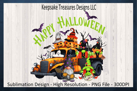 Happy Halloween Orange Gnome Truck, Sublimation PNG Printable, Digital Download Sublimation Keepsake Treasures Designs LLC. 