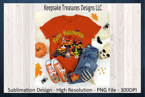 Happy Halloween Orange Gnome Truck, Sublimation PNG Printable, Digital Download Sublimation Keepsake Treasures Designs LLC. 