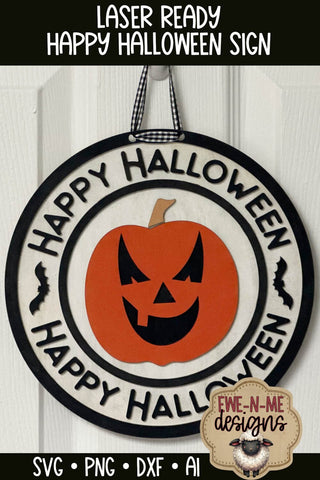 Happy Halloween Round Jack-O-Lantern Sign | Laser Cut File SVG Ewe-N-Me Designs 