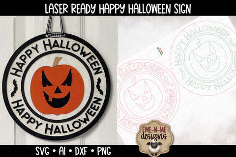Happy Halloween Round Jack-O-Lantern Sign | Laser Cut File SVG Ewe-N-Me Designs 