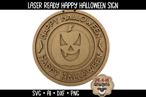 Happy Halloween Round Jack-O-Lantern Sign | Laser Cut File SVG Ewe-N-Me Designs 