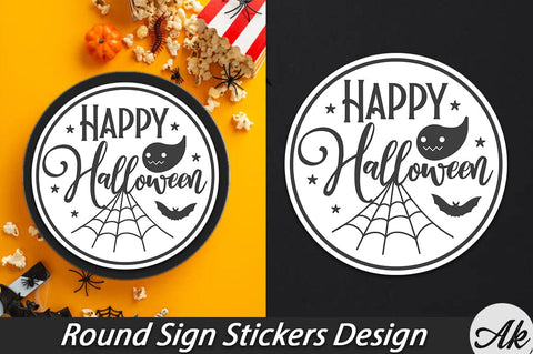 Happy Halloween Round Sign Stickers Design SVG akazaddesign 