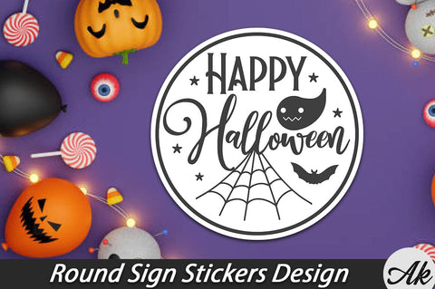Happy Halloween Round Sign Stickers Design SVG akazaddesign 