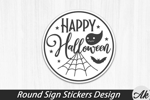 Happy Halloween Round Sign Stickers Design SVG akazaddesign 