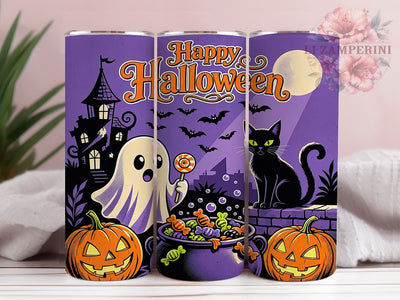 Happy Halloween Scene 20oz Tumbler, Halloween Motif, Festive Theme, Scene Art Design, Spooky Accent, Whimsical Charm, Sublimation Wrap, 20oz Tumbler Sublimation Li Zamperini 