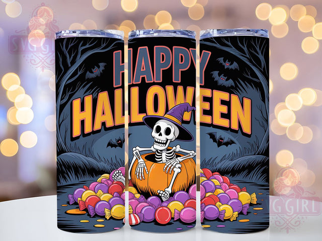 Happy Halloween Spooky Skull Tumbler, Spooky Skull Wrap, Halloween Skull Sublimation, Haunted Night Cup, Gothic Skull Drinkware, Scary Halloween Tumbler, Creepy Skull Design Sublimation SvggirlplusArt 