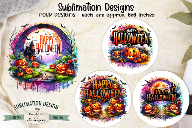 Happy Halloween Sublimation Designs | Four Halloween PNG Sublimation Ewe-N-Me Designs 