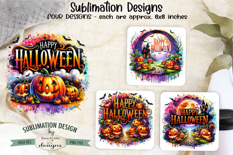 Happy Halloween Sublimation Designs | Four Halloween PNG Sublimation Ewe-N-Me Designs 