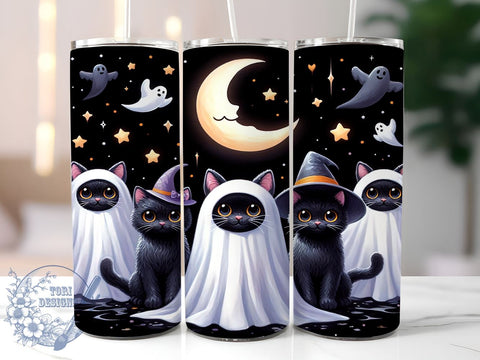 Happy Halloween Tumbler, Black Cat Design, Sublimation PNG, Halloween Decor, Spooky Gift, 20 oz Tumbler, Cat Lover Art, Trick or Treat Sublimation ToriDesigns 