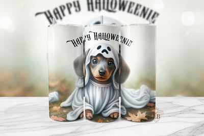 Happy Halloweenie Ghost Dog Tumbler Wrap Sublimation BijouBay 