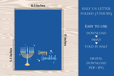 Happy Hanukkah Greeting Card, Printable Hanukkah Card PDF & JPG Digital Download | Traditional Menorah Candles Illustration Blue Background Sublimation AnnaViolet_store 