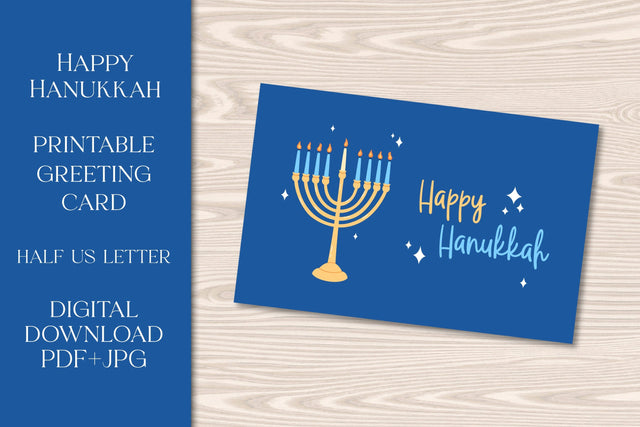 Happy Hanukkah Greeting Card, Printable Hanukkah Card PDF & JPG Digital Download | Traditional Menorah Candles Illustration Blue Background Sublimation AnnaViolet_store 