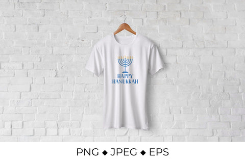 Happy Hanukkah hand lettering with Menorah candle sublimation Sublimation LaBelezoka 