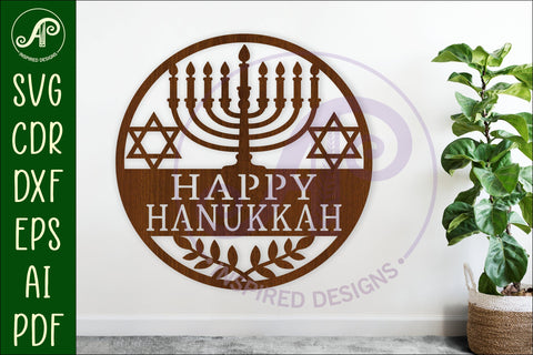 Happy Hanukkah wall sign svg laser cut SVG APInspireddesigns 