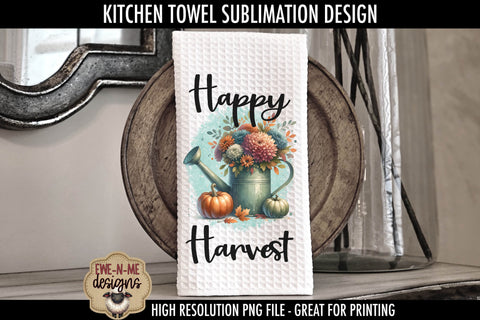 Happy Harvest Blessings Fall Kitchen Towel Sublimation PNGs Sublimation Ewe-N-Me Designs 